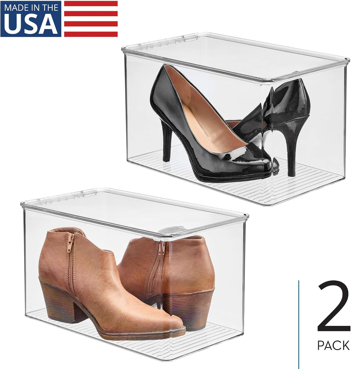 iDesign Stackable Clear Plastic Shoe Boxes with Lids, 2-Pack