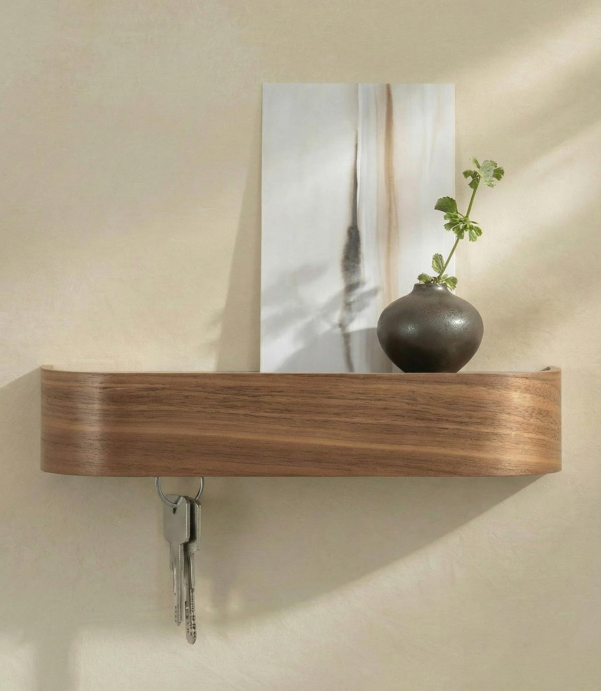 Kazai. Key Holder 'Toke' | Minimalist Key Hook Design from Berlin | Modern Key Holder Wall Mount with Wooden Shelf | Key Rack for Wall as Entryway Organizer | Oak