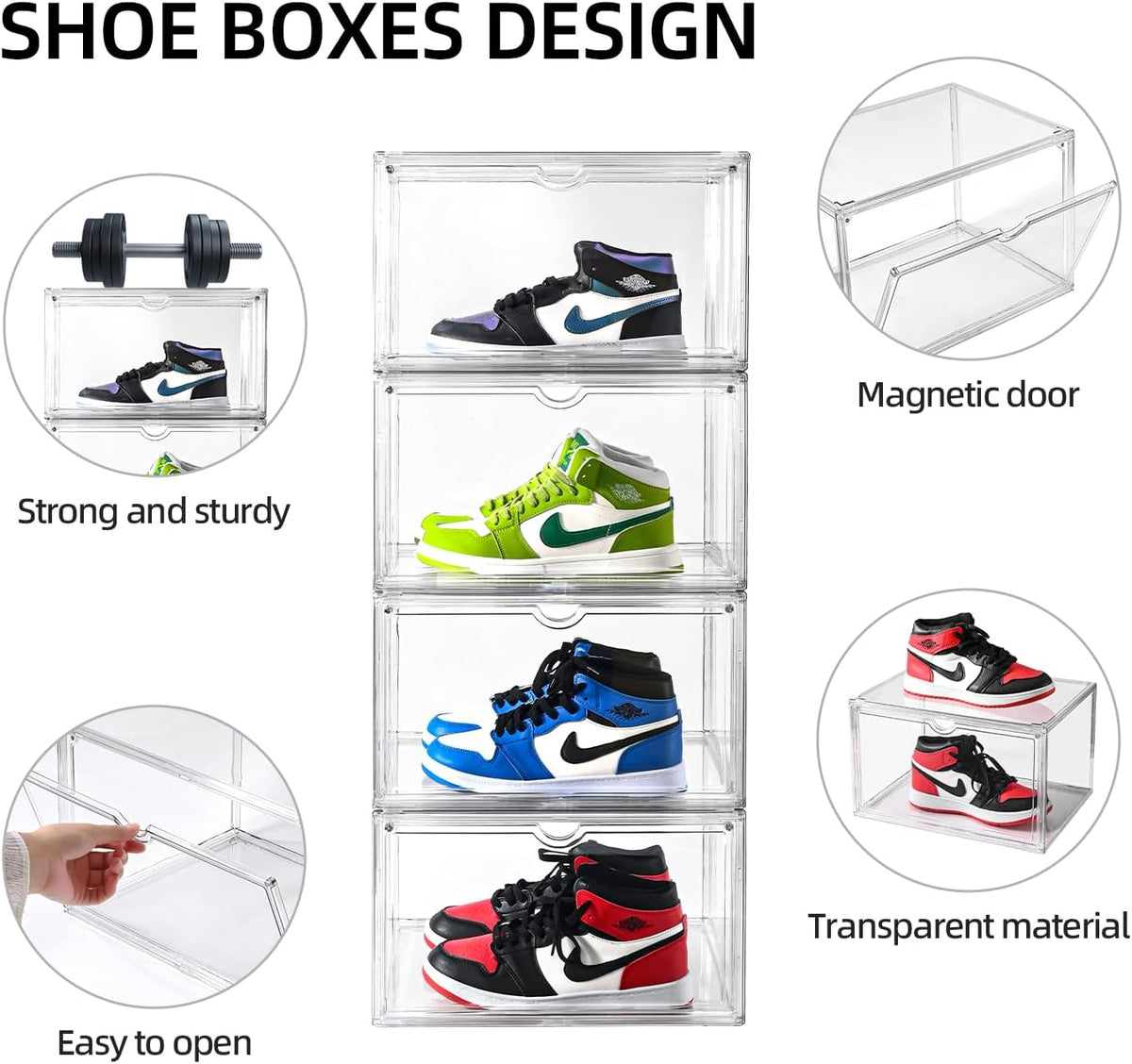 Clear Shoe Organizer,Stackable Shoe Display Case,Shoe Box Storage Bins with Magnetic Door,Fit Shoe Size Up to US 14 (X-Large-1Pack)