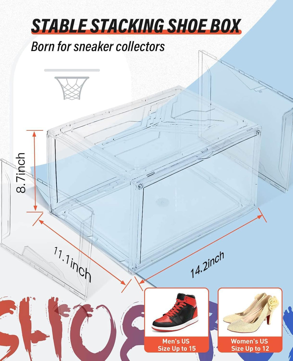KDOR Clear Plastic Shoe box Organizer, 3 Pack Stackable Sneaker Boxes, Transparent Display Case with Magnetic lid, Tidy Home & Office Closet Storage