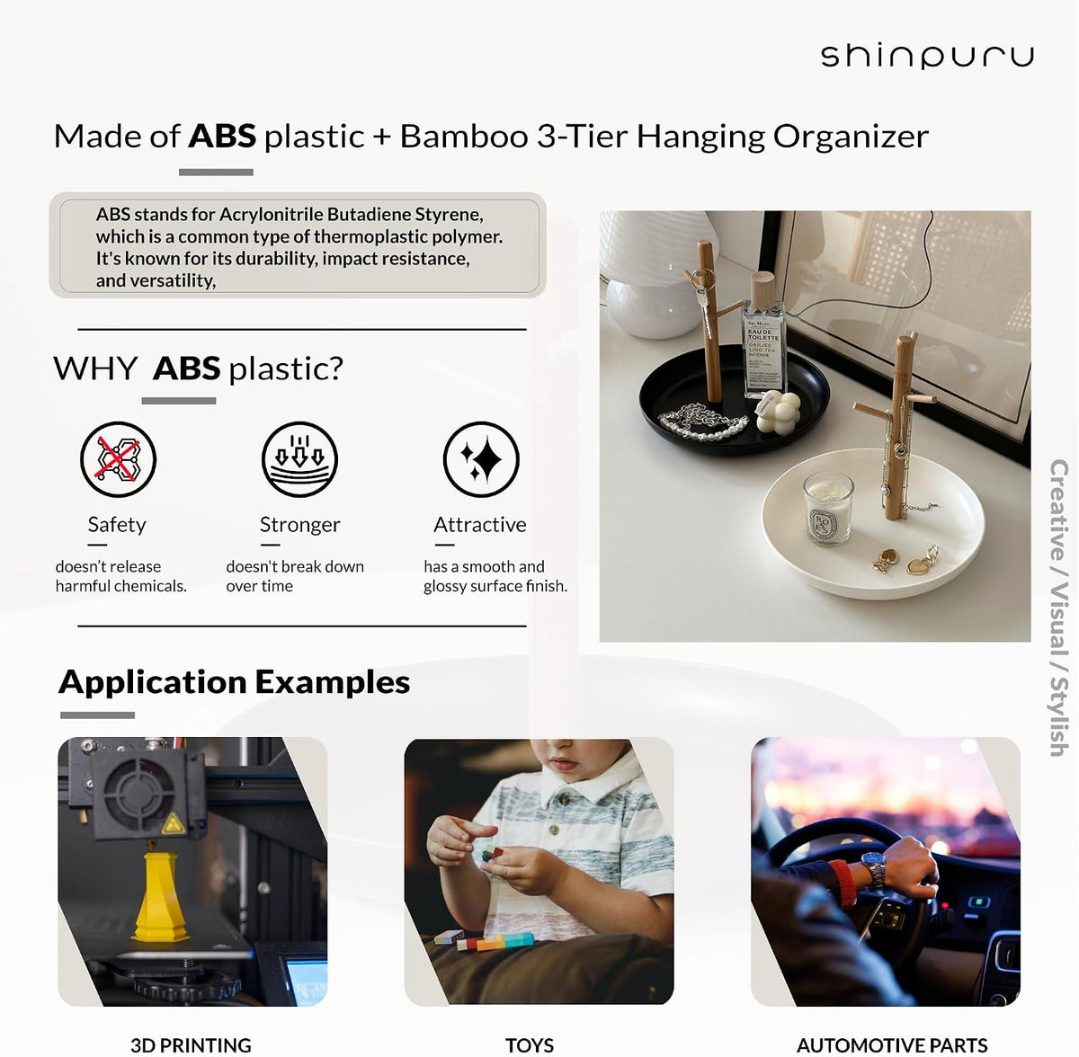 Shinpuru Key Tray & Key Bowl, Jewelry Tray with Wood 3-Tier Hanging Organizer - Multi-Functional Entryway Tray, Perfect for Key Bowl, Ring Holder, Jewelry Dish Organize (Black Oval)
