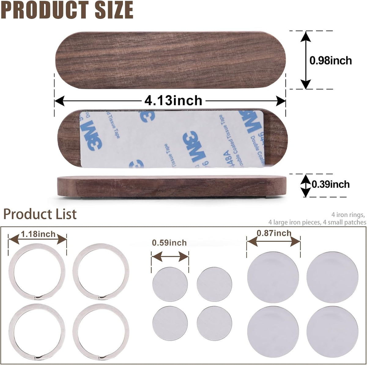 Magnetic Key Holder Adhesive for Wall 2 Pack - Wooden Magnetic Remote Holder Magnet Key Chain Holder Wall Mount for Kitchen, Living Room, Strong Hold for Keys, Car Fobs, Knives