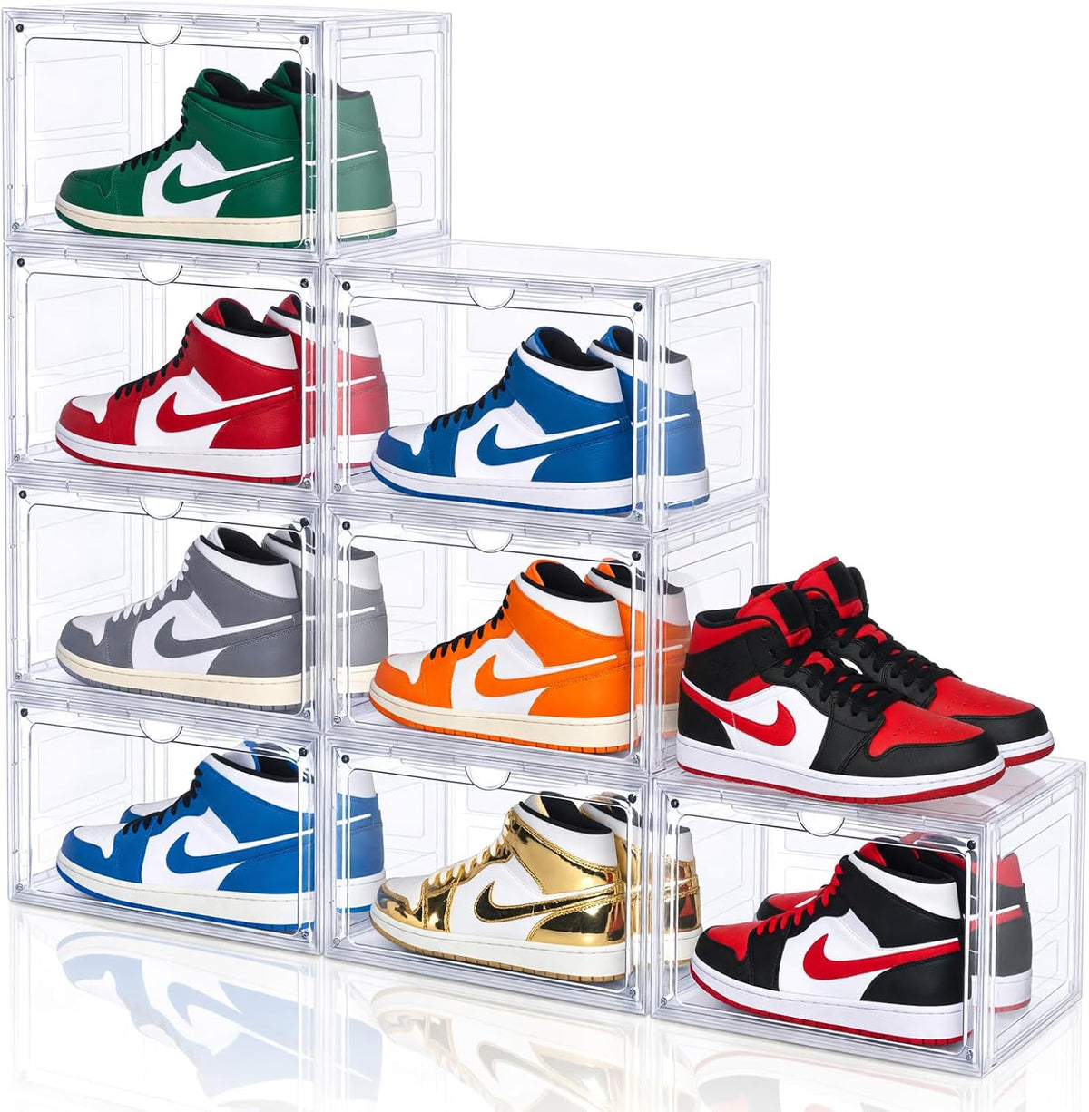 Large Clear Shoe Storage Boxes Stackable, 8 Pack Hard Plastic Shoe Storage Organizer with Magnetic Door, Shoe Container Sneaker Storage Display Case Fit up to US Size 13 Clear