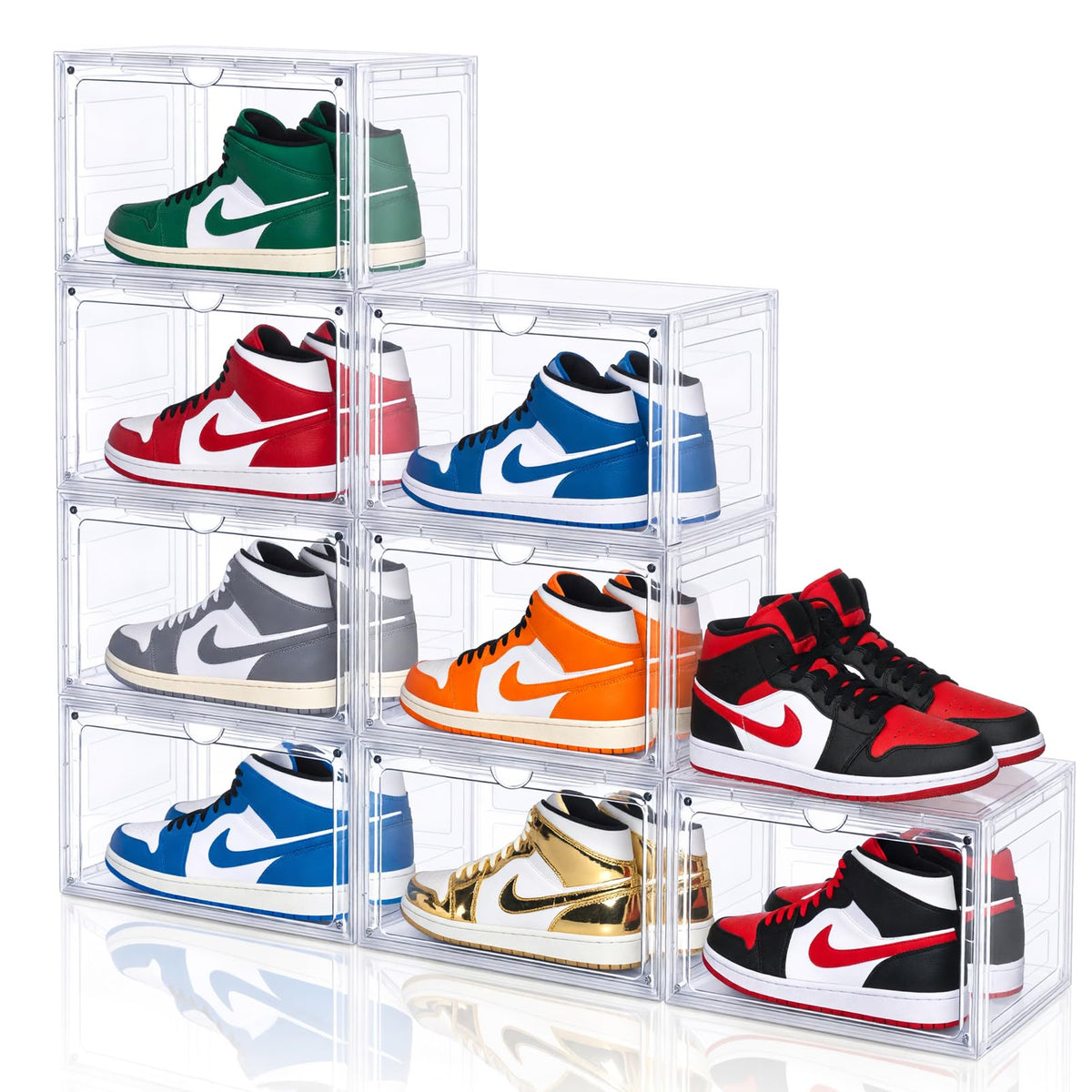 Large Clear Shoe Storage Boxes Stackable, 8 Pack Hard Plastic Shoe Storage Organizer with Magnetic Door, Shoe Container Sneaker Storage Display Case Fit up to US Size 13 Clear
