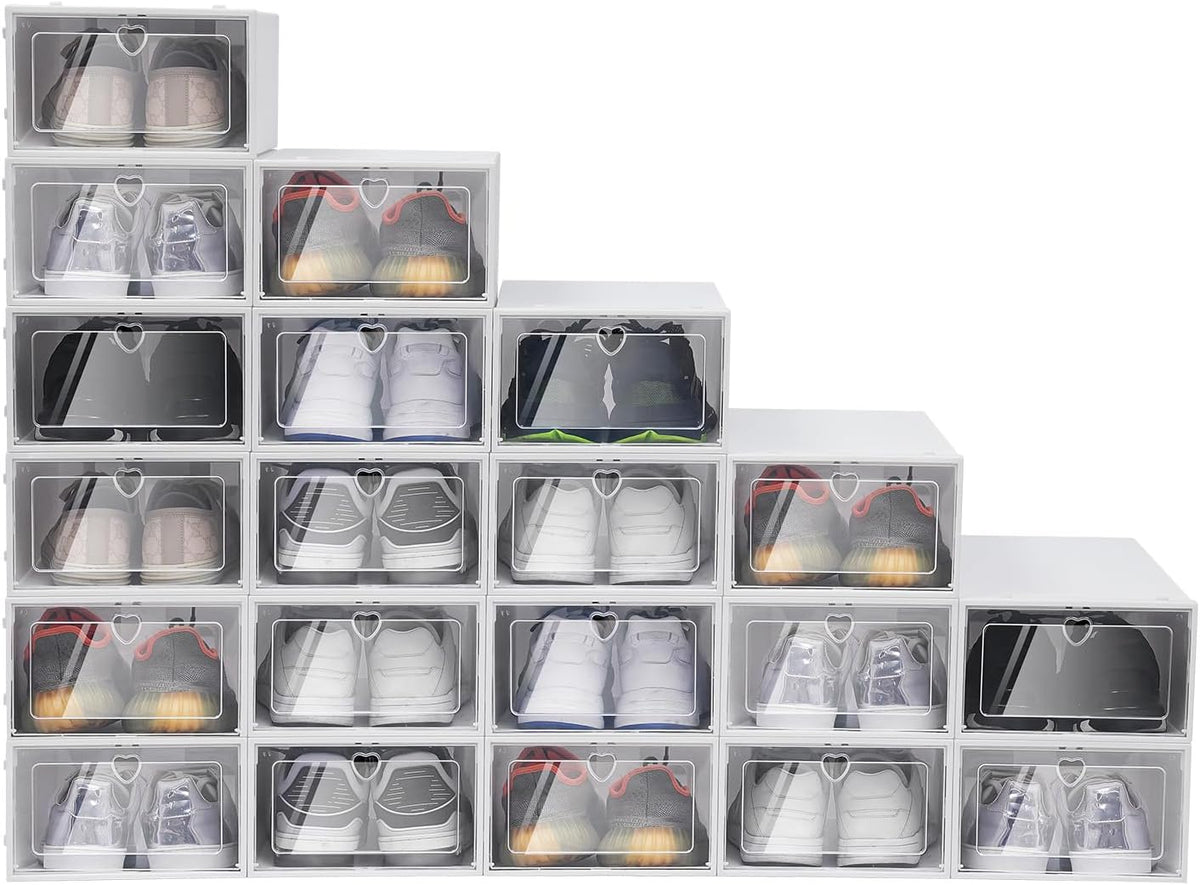 20 Pack Shoe Organizer Storage Bins Clear Plastic Stackable Shoe Boxes