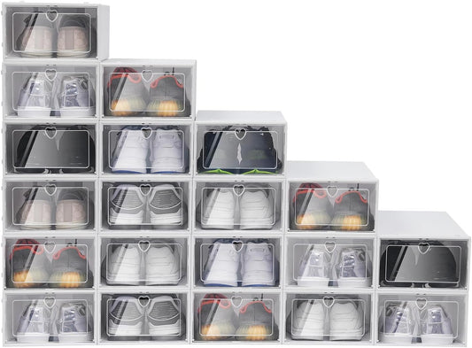 20 Pack Shoe Organizer Storage Bins Clear Plastic Stackable Shoe Boxes