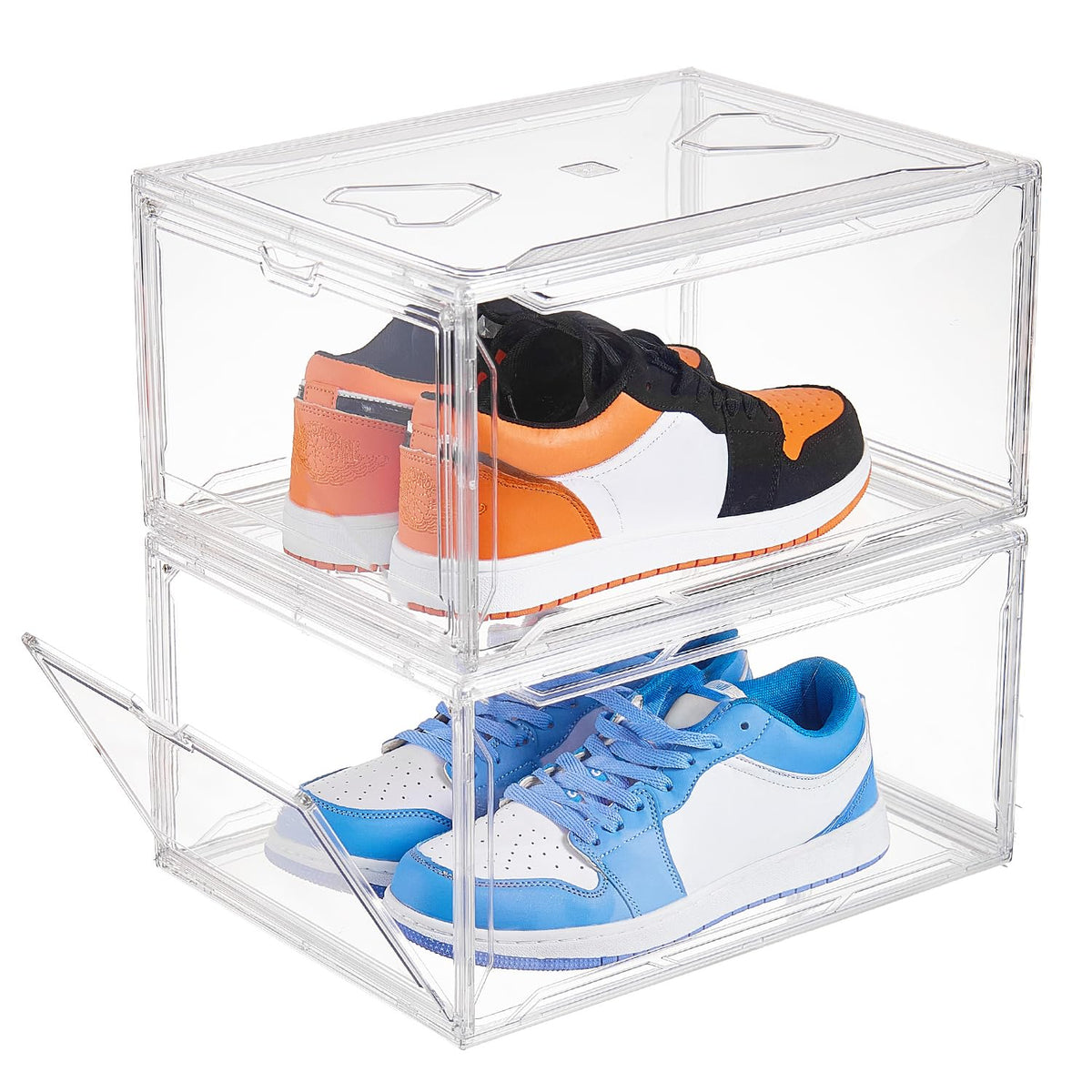 Sneaker Shoe Display Case,Shoe Box with Clear Magnetic Door,Thicken & Sturdy Organizer Containers Stackable,Fit Shoe Size Up to US 14 (X-Large) (X-Large)