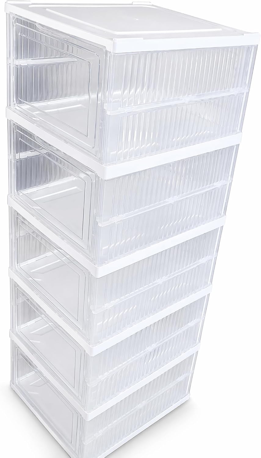 6 Pack Gray Transparent Shoe Storage Organizer, Stackable Shoe Boxes for Closet, Drop Front Plastic Shoe Box with Grey Door, Easy to Assemble, Fit up US Size 6