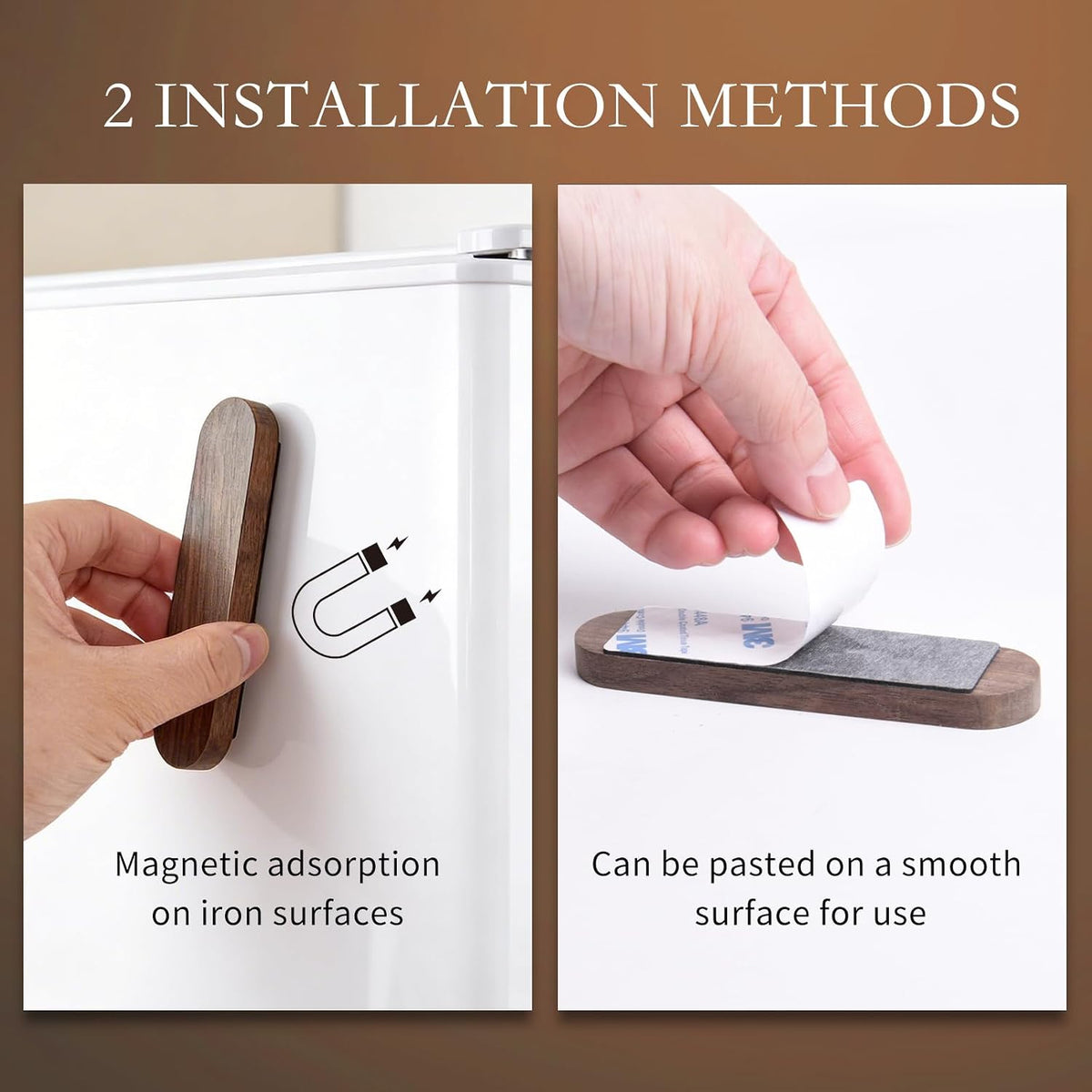 Magnetic Key Holder Adhesive for Wall 2 Pack - Wooden Magnetic Remote Holder Magnet Key Chain Holder Wall Mount for Kitchen, Living Room, Strong Hold for Keys, Car Fobs, Knives