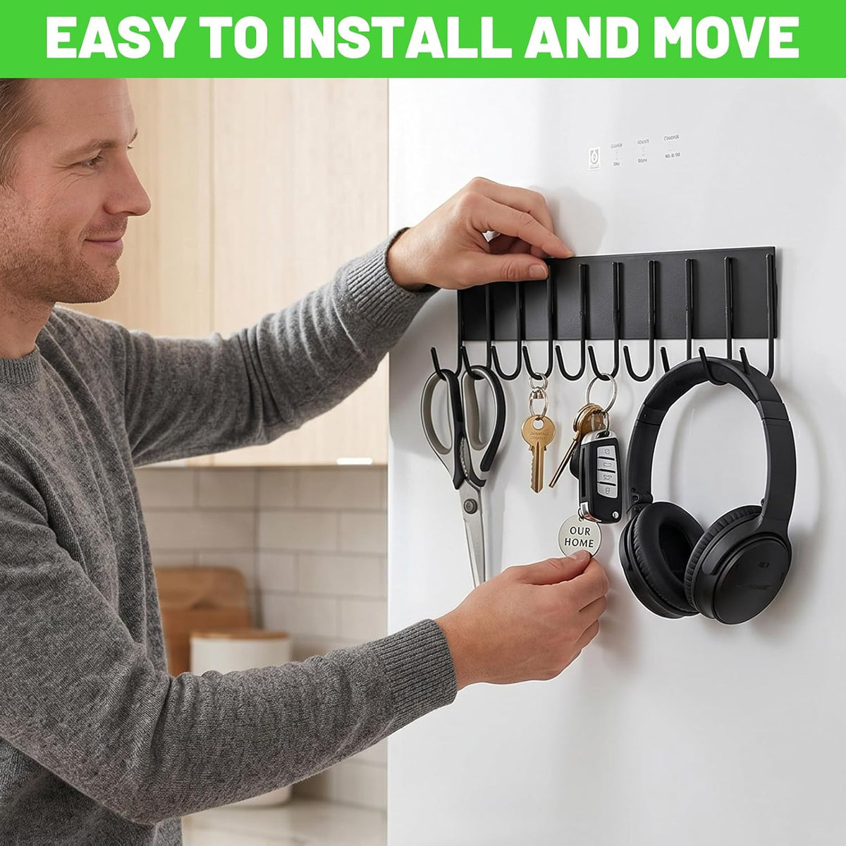6 Pcs Magnetic Key Holder for Fridge with 10 Hooks, Magnetic Utensil Holder for Wall, Strong Magnetism Keys Hanger Hooks Organizer for Kitchen Metal Door Garage Tools Towel Purse