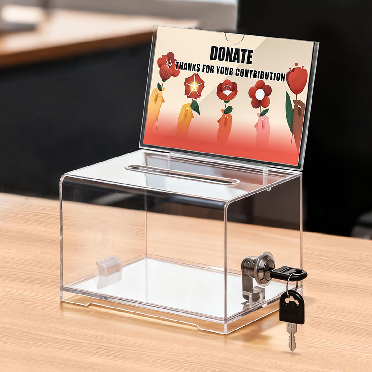 KYODOLED Clear Donation Box With Lock, Acrylic Raffle Box & Tip Jar, 2 Pack