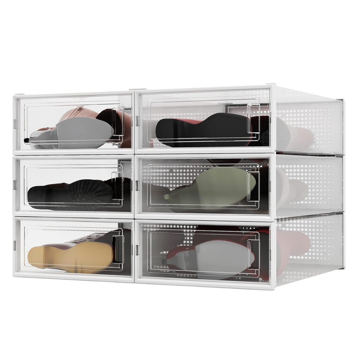 4-Piece Extra Large Boot and Shoe Storage Boxes, Stackable Clear Plastic Shoe Organizer, Space-Saving Shoe Boxes for Boots, Sneakers, and High Heels, Clear