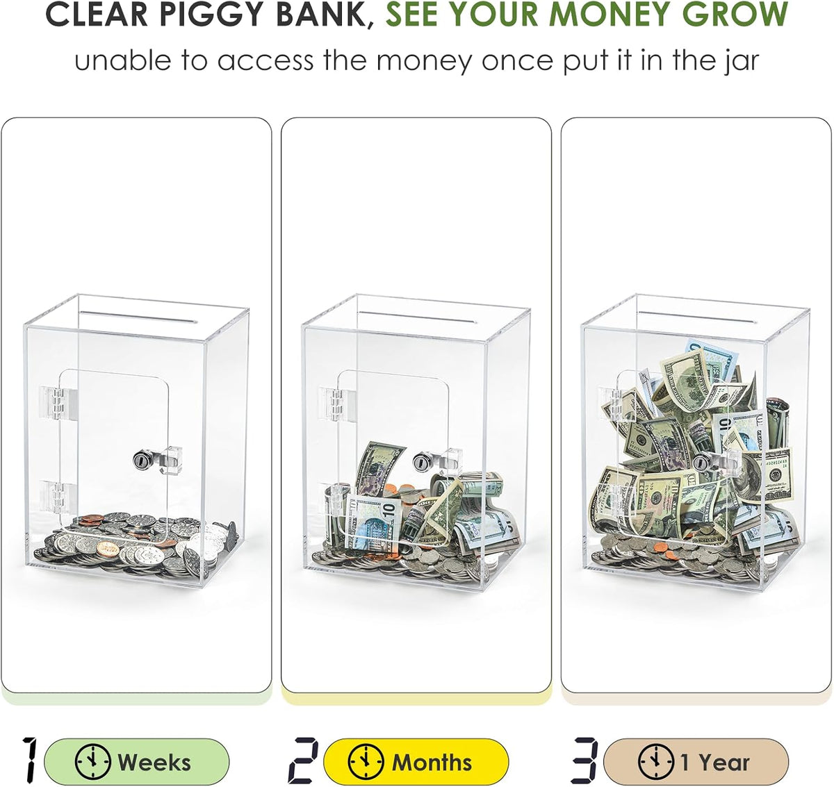 X-Large Piggy Bank for Adults Kids, Acrylic Clear Piggy Bank with Key