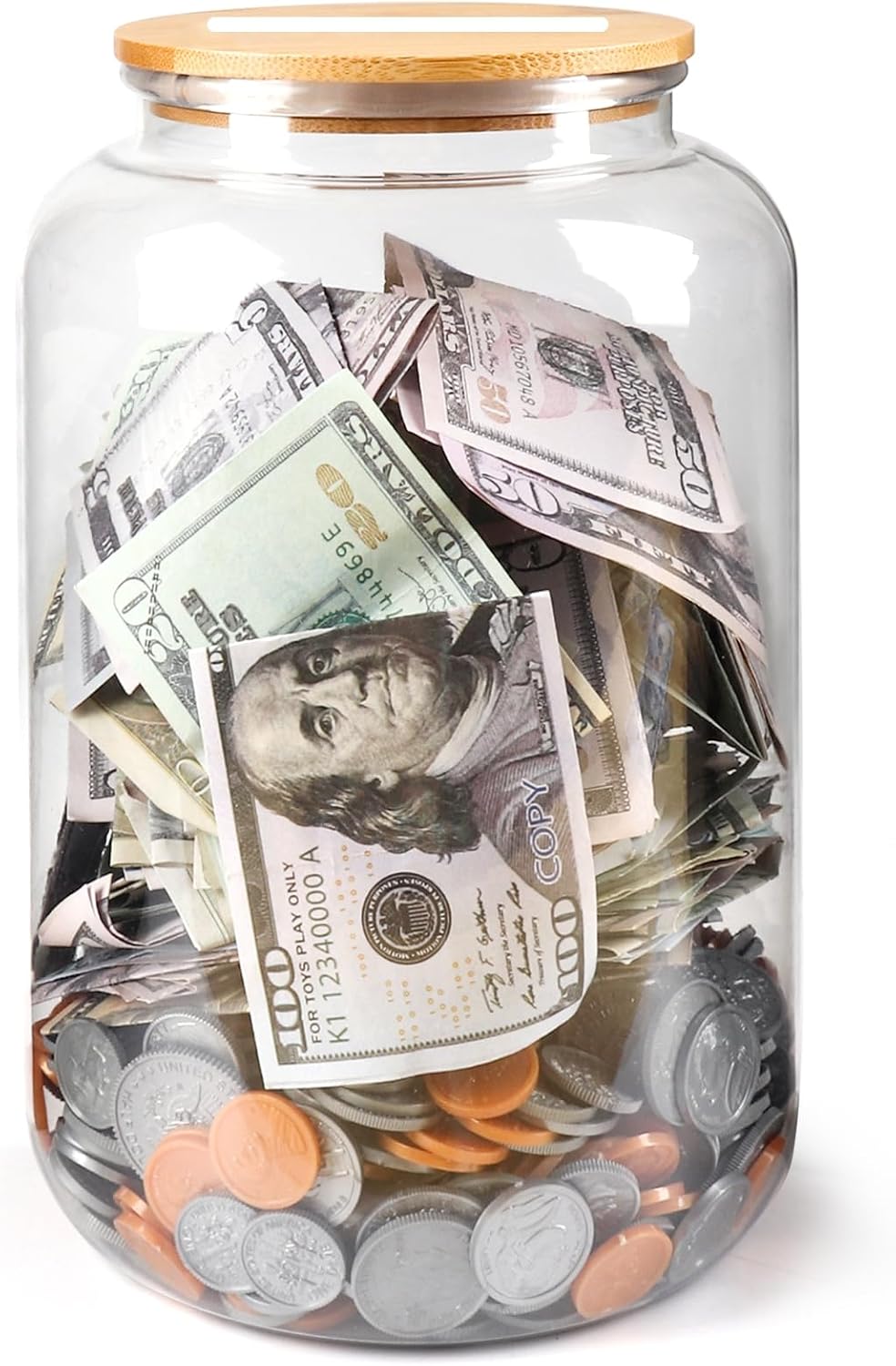Clear Piggy Bank with Slotted Lid, 7/8 Gallon Plastic Money Saving Jar Bank Box Container for Cash Saving, Clear Large Money Coin Change Bank Jar Container Penny Piggy Jar Bank for Adults Kids