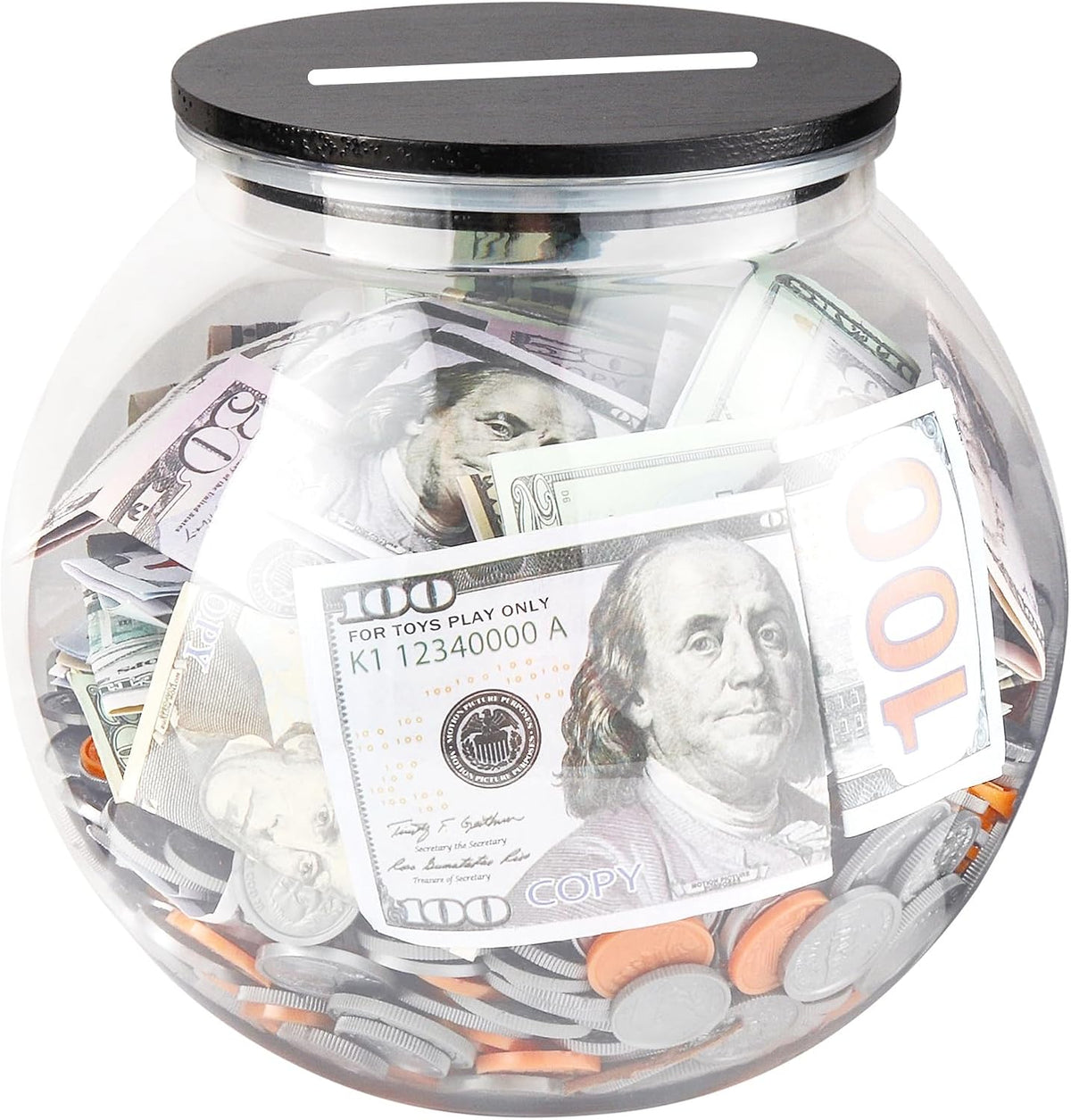 Yamahiko Large Clear Coin Bank Jar with Slotted Lid, 3/4 Gallon Plastic Money Tip Change Savings Coin Jar for Coin or Raffle Ticket, Big Money Coin Tip Piggy Change Bank Box for Adults Teens, Black