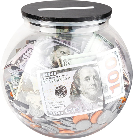Yamahiko Large Clear Coin Bank Jar with Slotted Lid, 3/4 Gallon Plastic Money Tip Change Savings Coin Jar for Coin or Raffle Ticket, Big Money Coin Tip Piggy Change Bank Box for Adults Teens, Black