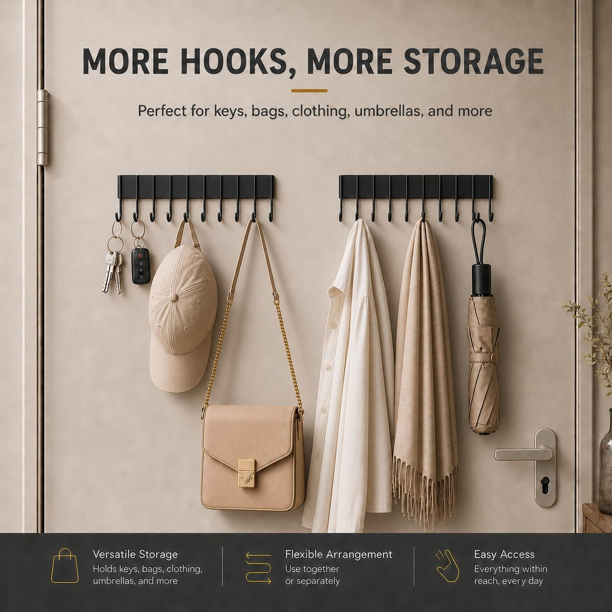 Magnetic Key Holder For Fridge With 10 Hooks, Magnetic Utensil Holder For Wall, Strong Magnetic Key Hanger Hooks Organizer, Magnent Key Rack For Kitchen Metal Door Garage Grill Tools Coat Towel Purse