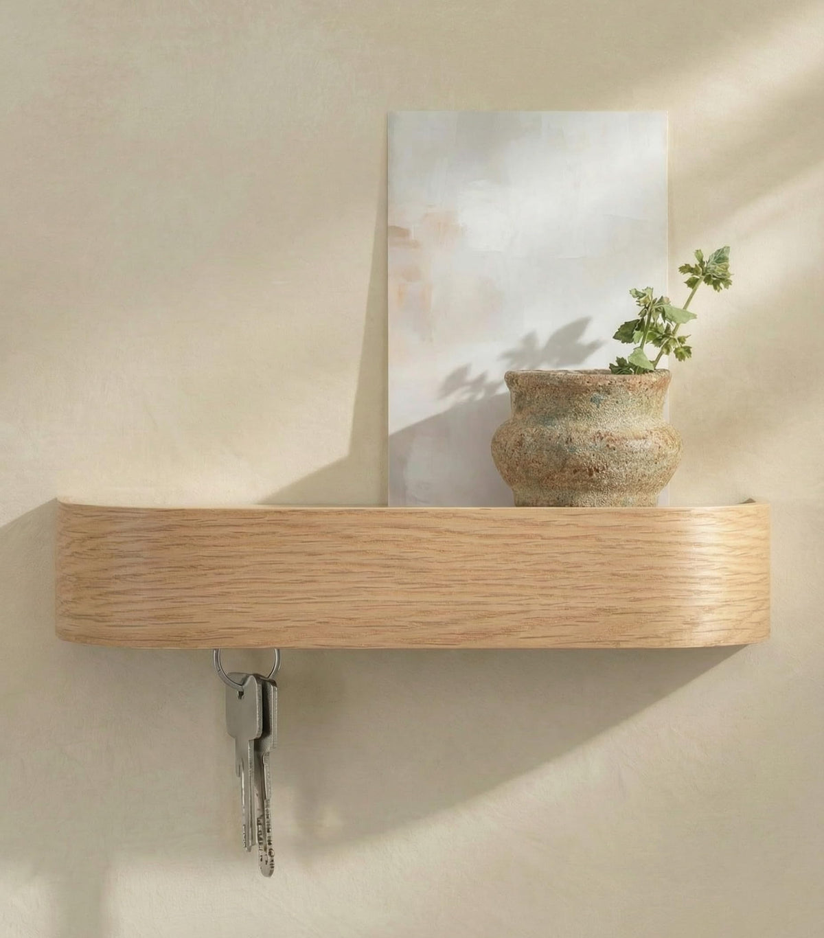 Kazai. Key Holder 'Toke' | Minimalist Key Hook Design from Berlin | Modern Key Holder Wall Mount with Wooden Shelf | Key Rack for Wall as Entryway Organizer | Oak