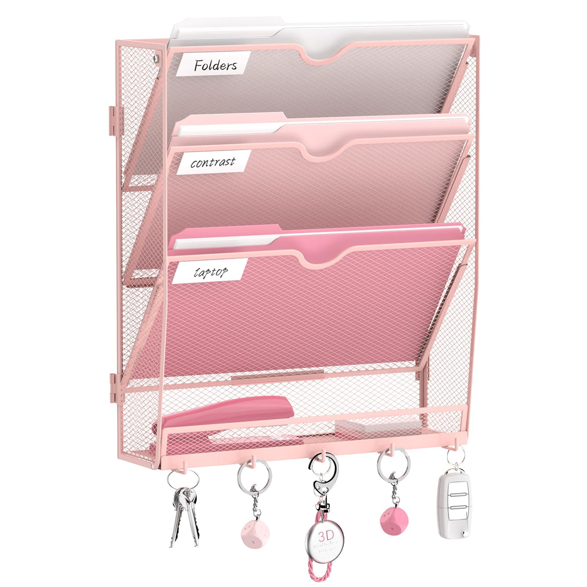 8-Tier Wall File Organizer and Mail Organizer with 5 Hooks, Black