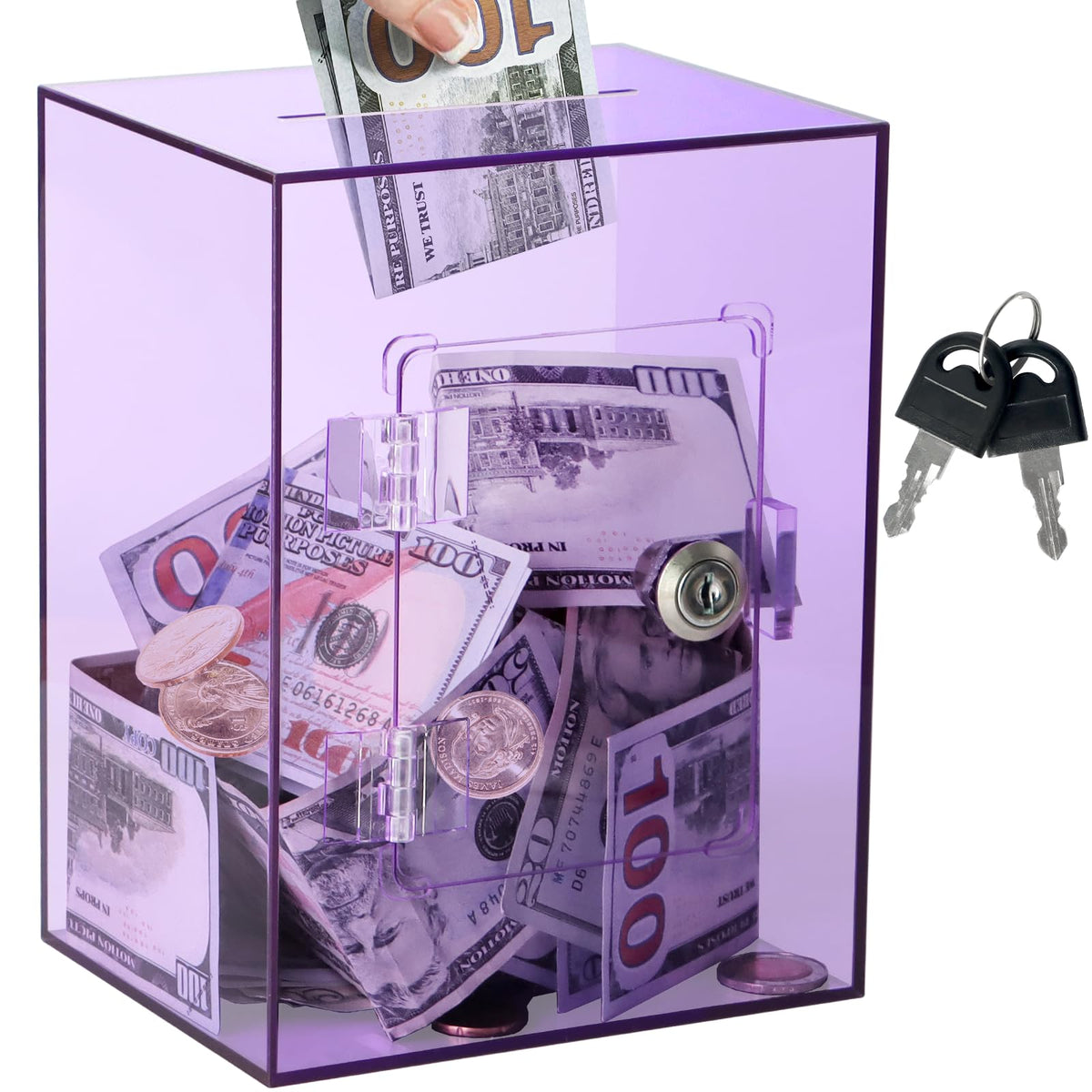Imeepa Clear Acrylic Piggy Bank with Lock & Key, Money Box - Blue