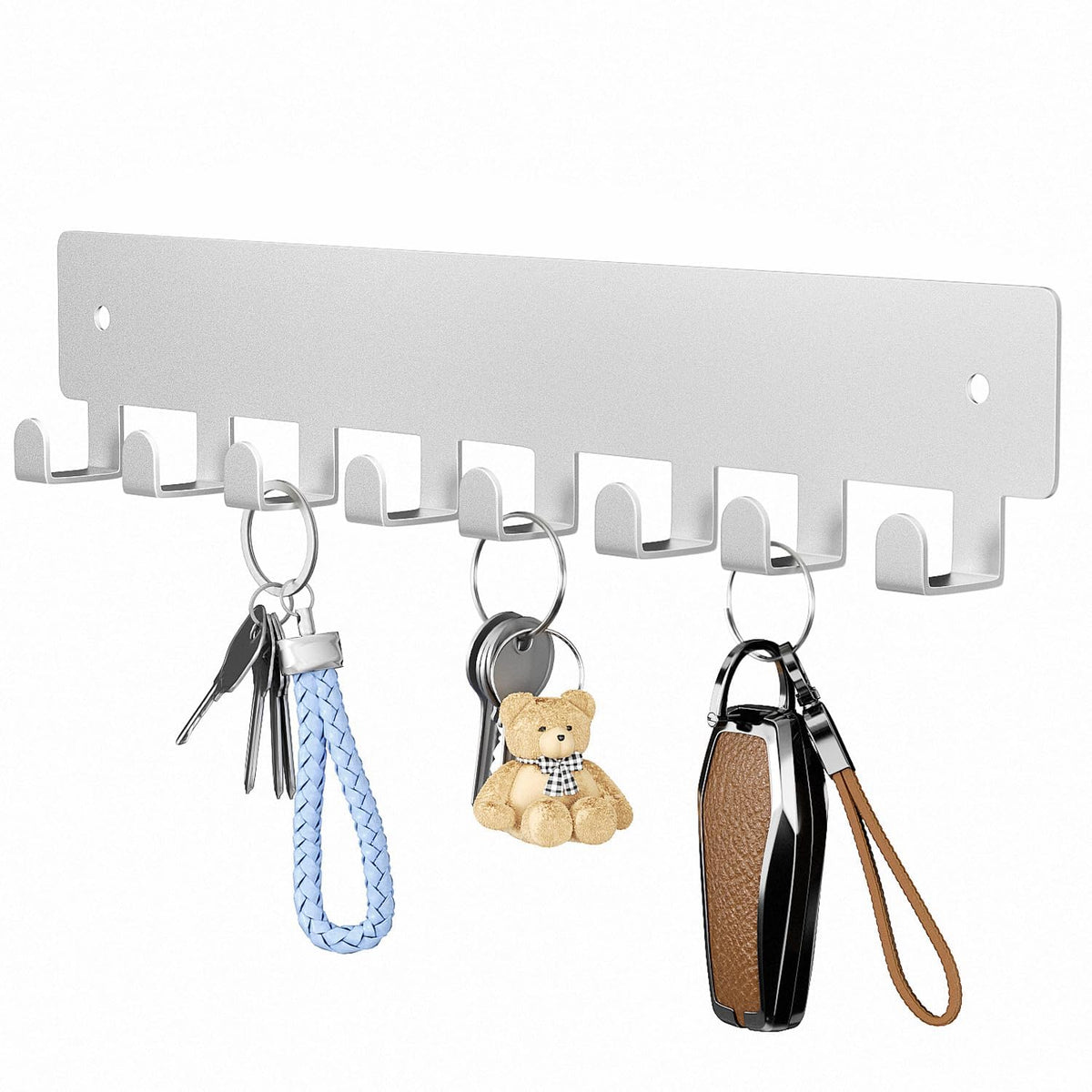 pickpiff Key Holder Wall Mount, Adhesive Key Rack with 8 Hooks Hanger for Car Key Ring, Metal Key Chain Organizer, Black 2 Pack