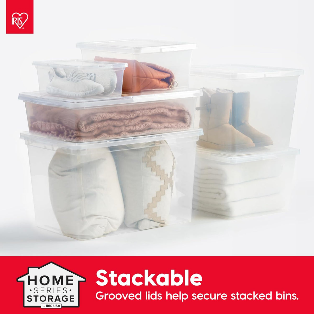 IRIS USA 20-Pack 6 Qt Storage Bins with Lids, Clear, Stackable