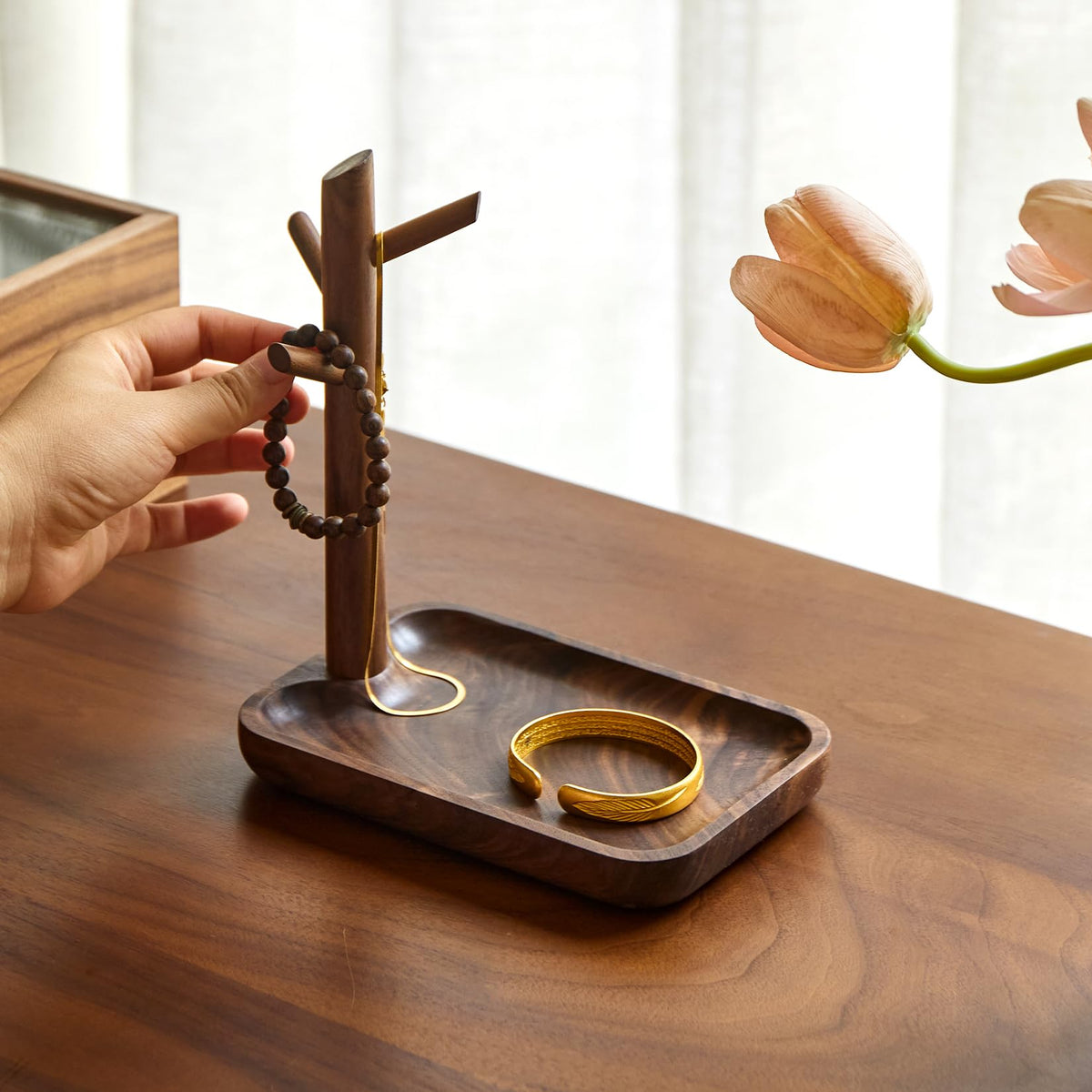 Solid Acacia Wood Key Tray and Bowl, Acacia, Square
