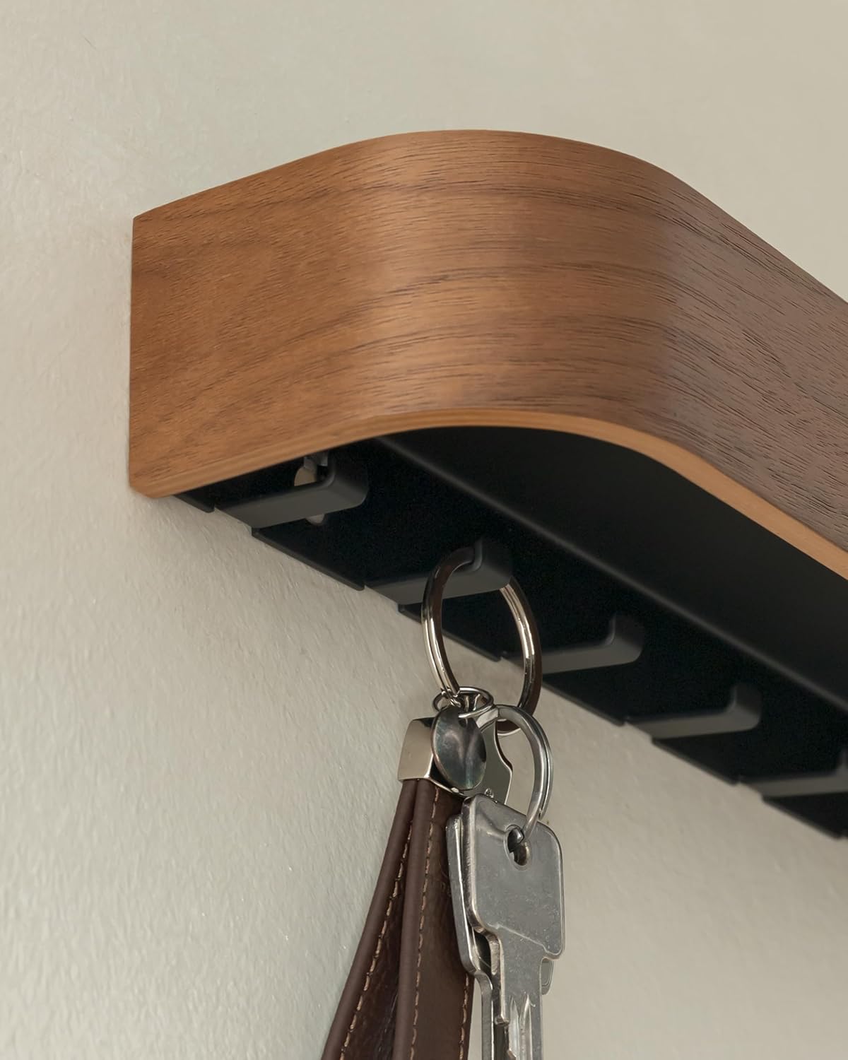Kazai. Key Holder 'Toke' | Minimalist Key Hook Design from Berlin | Modern Key Holder Wall Mount with Wooden Shelf | Key Rack for Wall as Entryway Organizer | Walnut