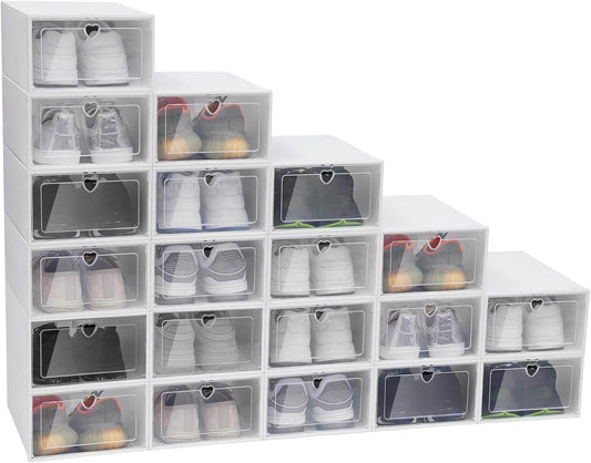 20 Pack Shoe Storage Boxes, Clear Stackable Shoe Organizer with Drop Front