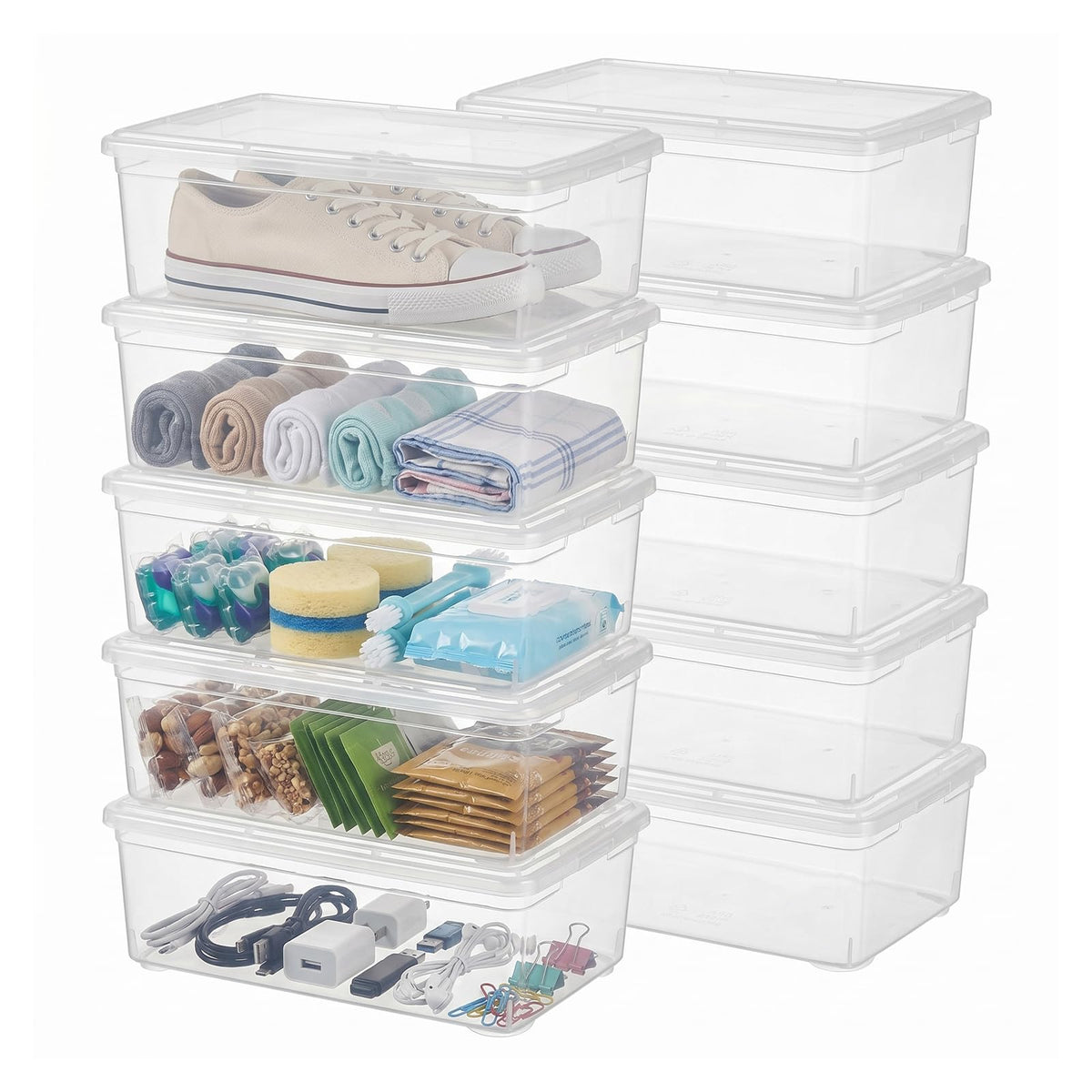 12 Pack 6Qt Shoe Storage Box Clear Plastic Storage box with Lid