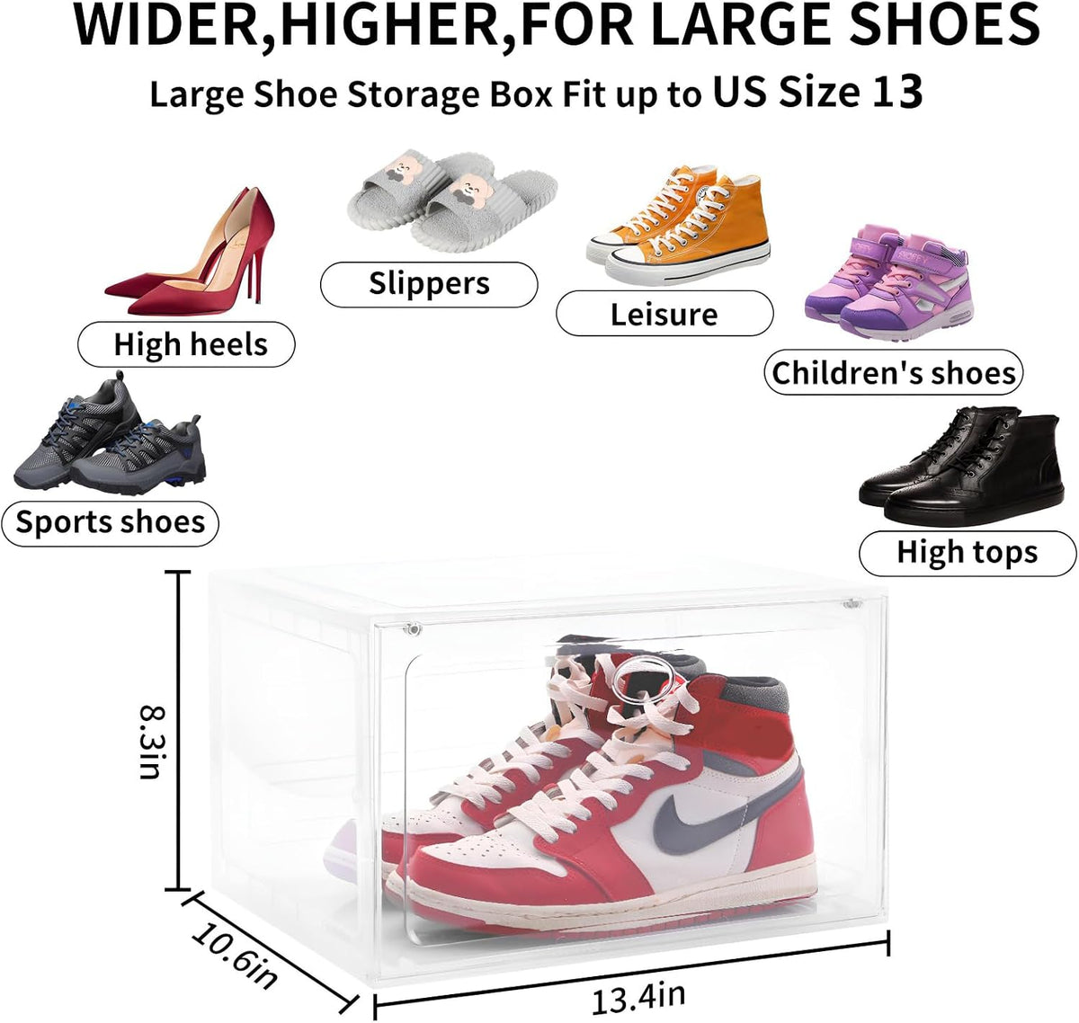 Large Clear Plastic Stackable Shoe Boxes 8-Pack, Drop Side Shoe Organizers