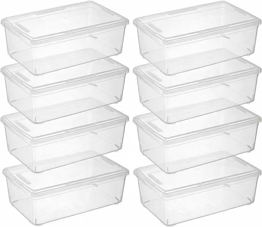 novelinks 8 Pack 6 Quart Stackable Shoe Storage Bins with Lids (Clear)