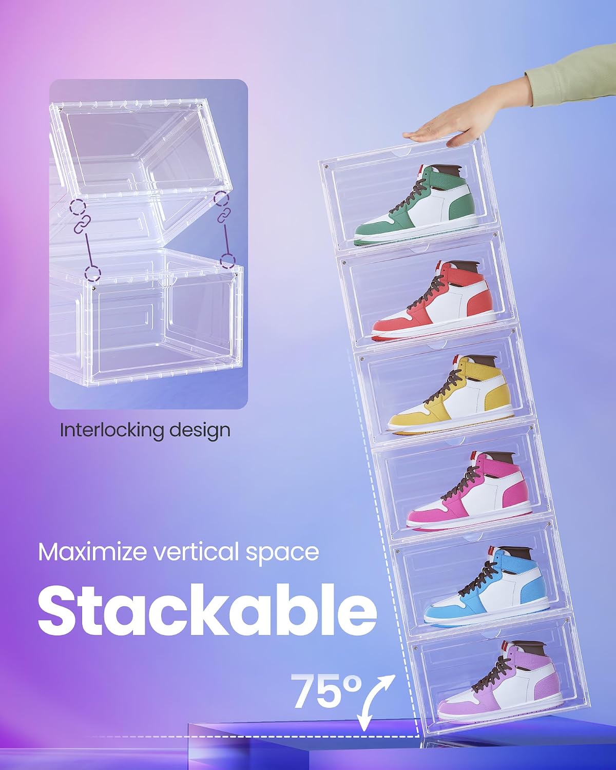 SONGMICS Shoe Boxes Set of 8, Fits Shoes up to US Size 12