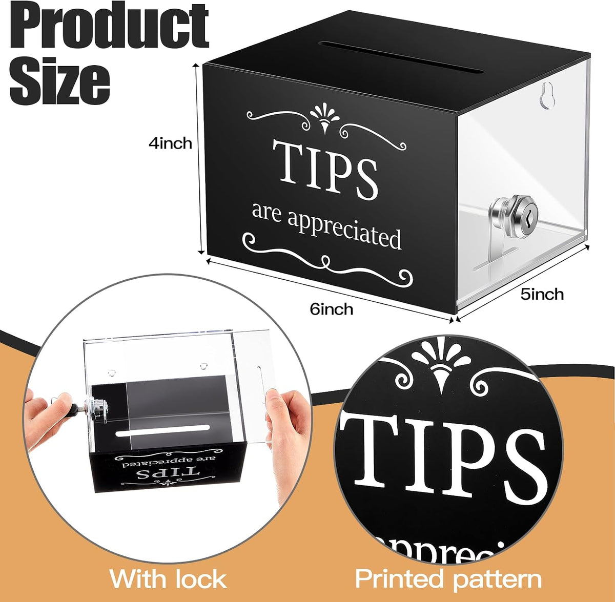 Vesici 2 Pcs Acrylic Tips Jar for Bartender Plastic Bar Tip Jar Donation Tip Bucket 6 x 4 x 5 Inch Coin Storage Container Suggestion Box Raffle Cash Box for Restaurants Musicians Driver Coin