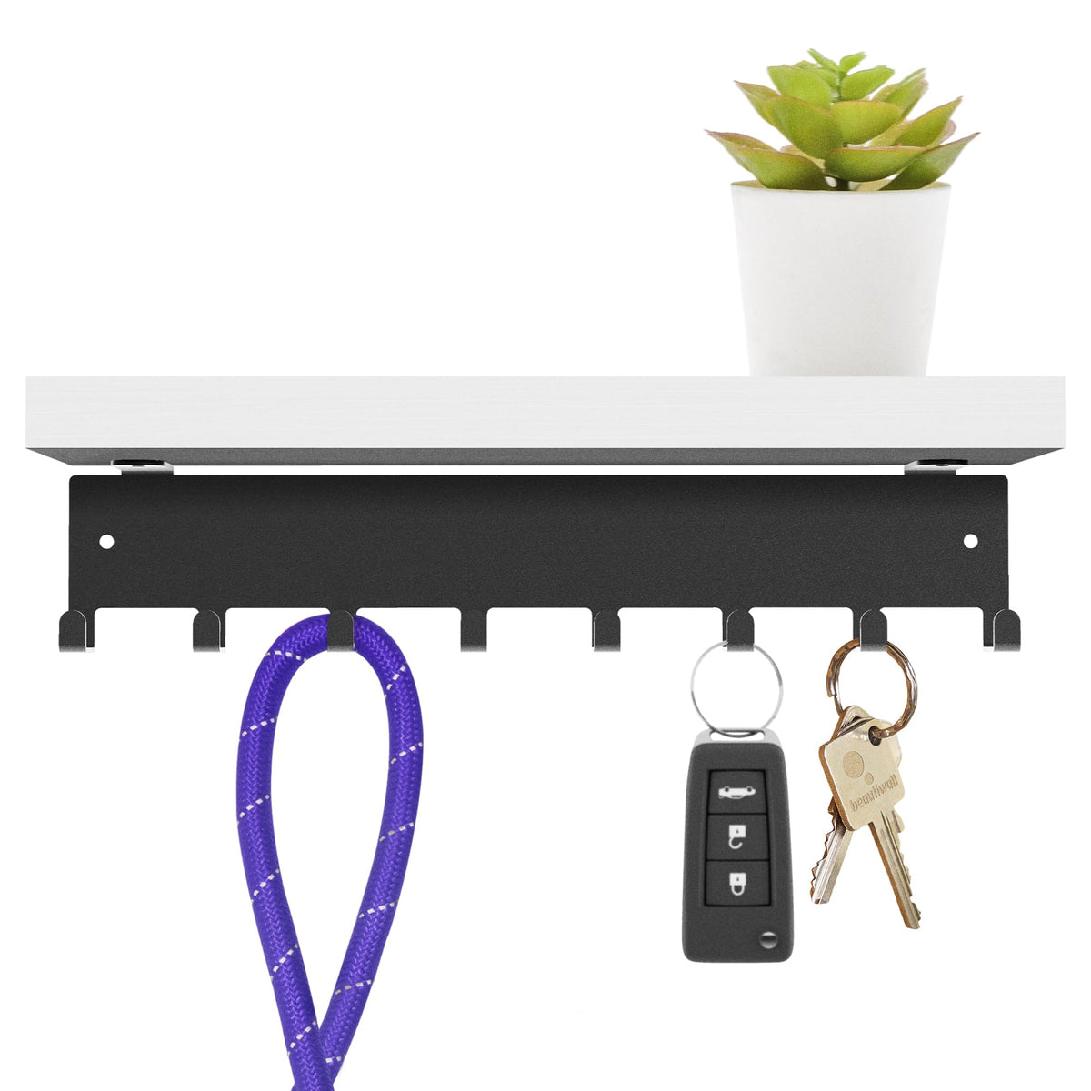 Key Holder Steel Metal Wall Key Hanger with Hooks for car, Apartment, Storage, Keys Black. Adhesive Tape Included.