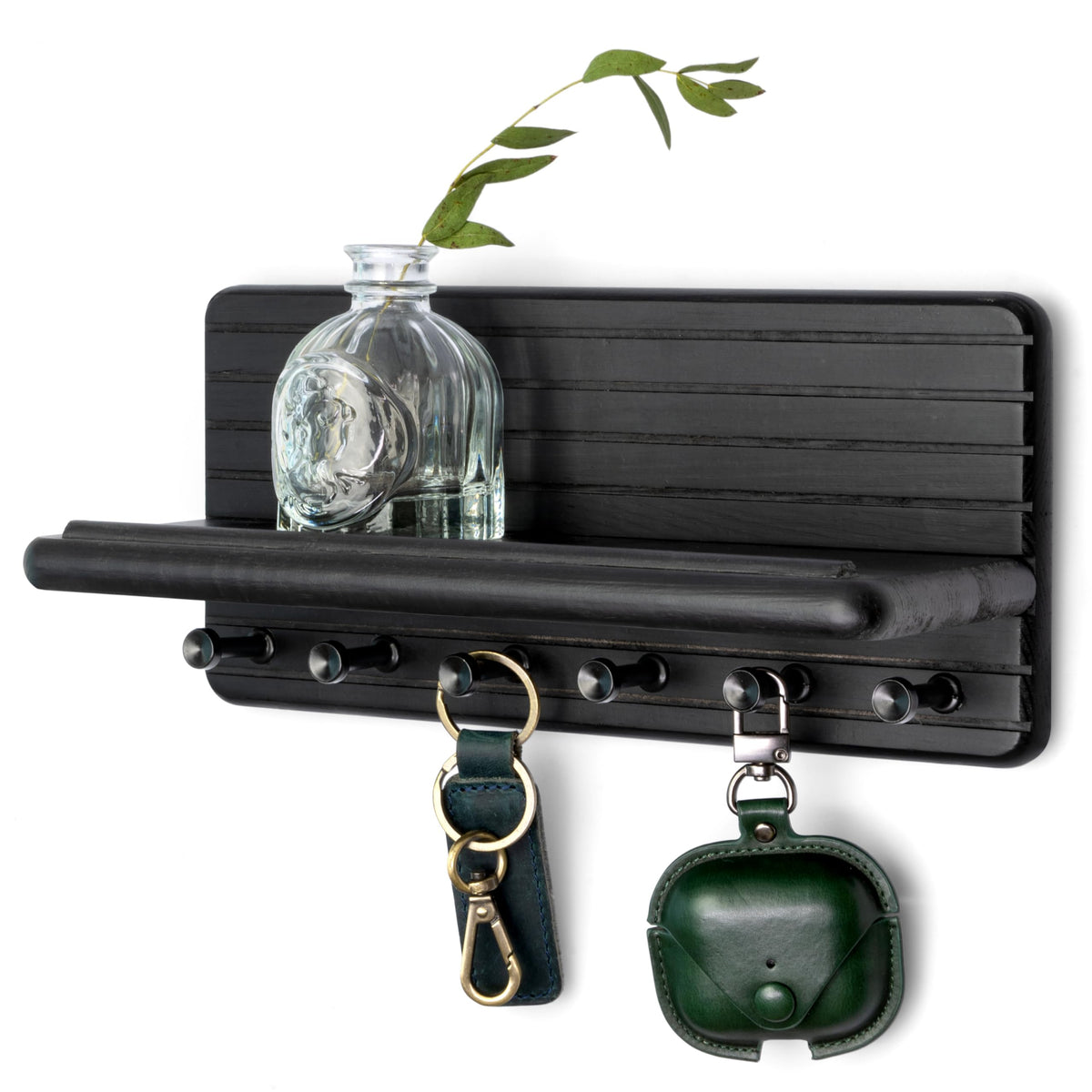 Rebee Vision Pine Wood Key Holder Wall Mount with Shelf for Entryway, Brown