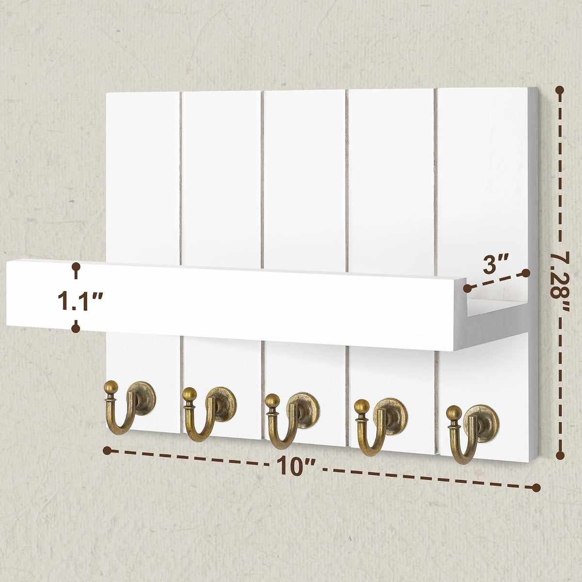 Rebee Vision Key Holder Wall Mount with 5 Key Hooks for Entryway, White