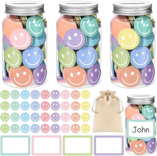 249 Pcs Reward Jars for Kids Smile Face Classroom Coin Jars for Behavioral Rewards 225 Pcs Faces 20 Pcs Name Tags 1 Pcs Storage Bag Classroom Incentive Behavior Tools for Back to School Student
