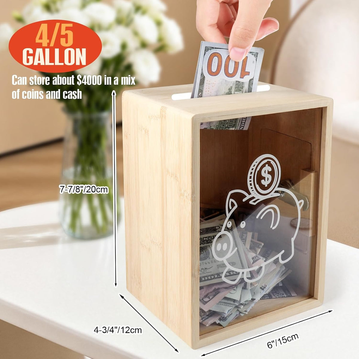 Piggy Bank with Lock, Openable Money Saving Box Bank Money Container Holder Jar for Cash Saving, Large Clear Saving Change Coin Jar Cash Box Money Penny Bank Vault for Adults Saver