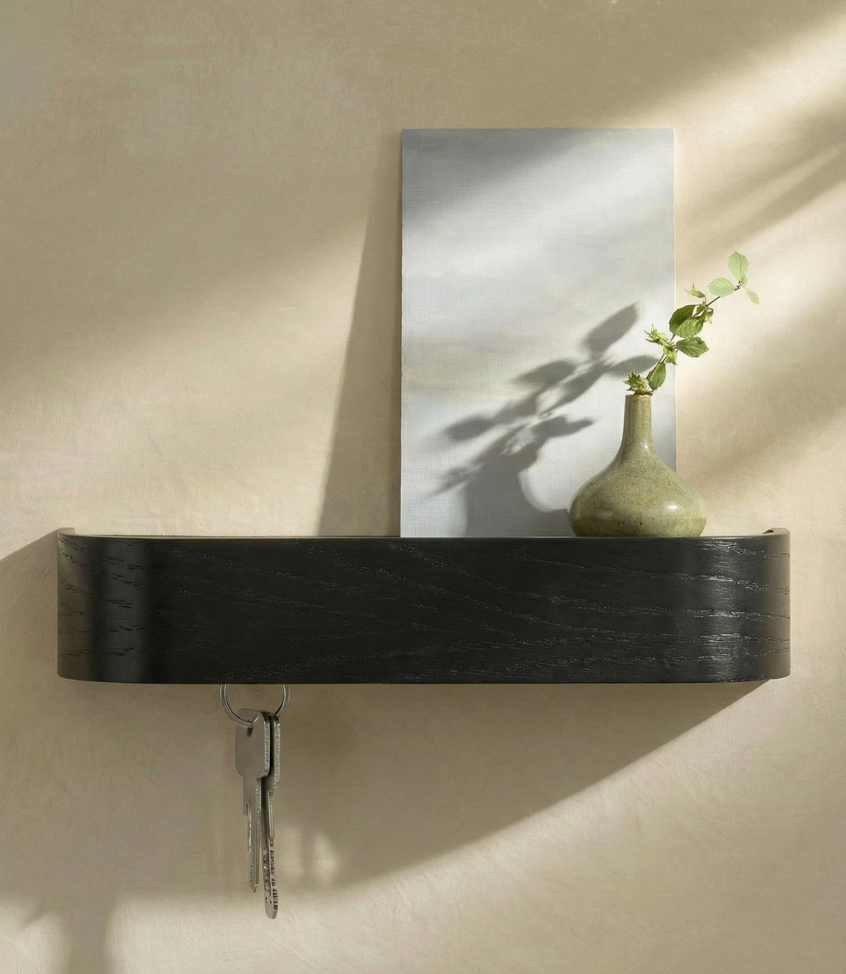 Kazai. Key Holder 'Toke' | Minimalist Key Hook Design from Berlin | Modern Key Holder Wall Mount with Wooden Shelf | Key Rack for Wall as Entryway Organizer | Oak