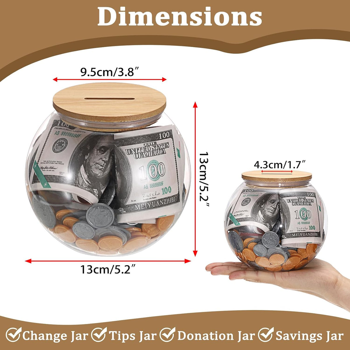 Laundry Room Coin Bank Jar with Money Slot and Wooden Lid for Adult