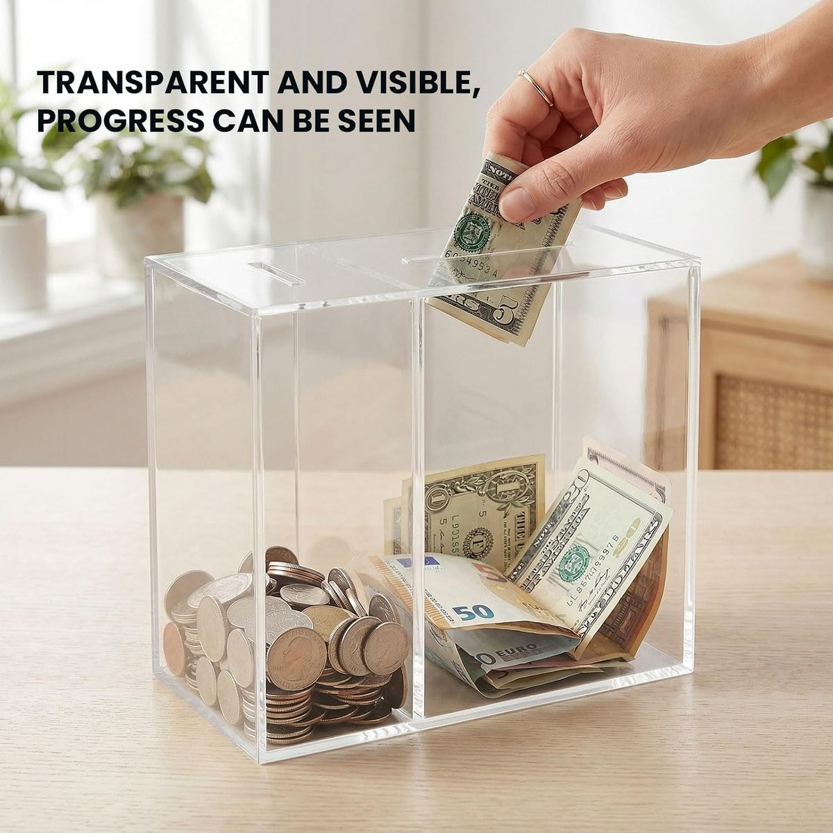 Acrylic Piggy Bank, Coin Jar, Savings Jar Savings Box Requires Breaking Open to Access Funds Suitable for Adults and Children