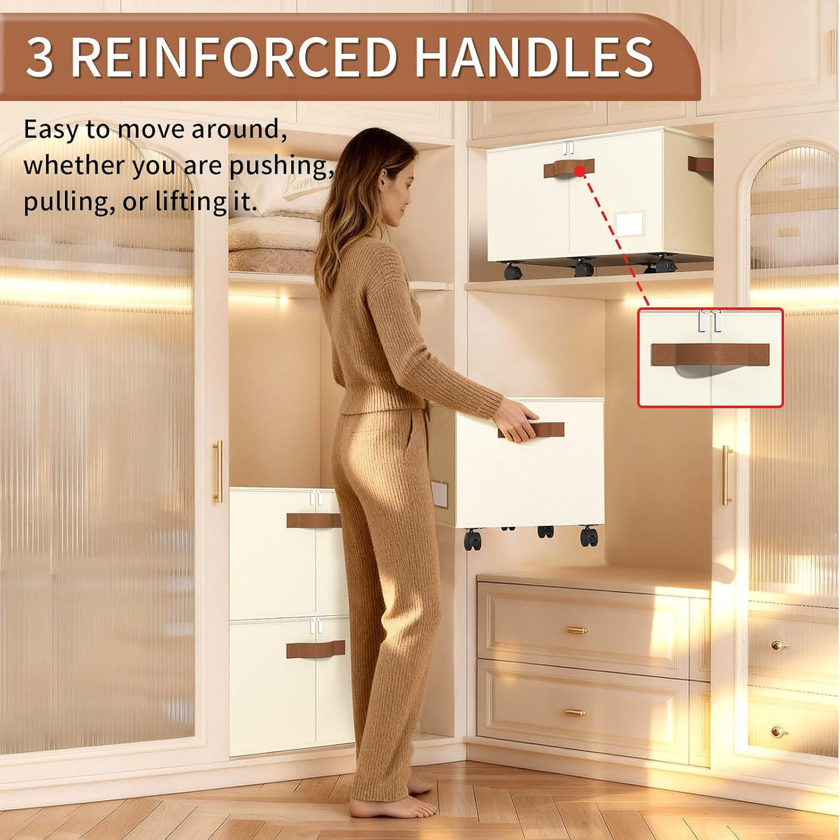 Foyego Shoe Organizer for Closet, Shoe Storage with Wheels, Beige