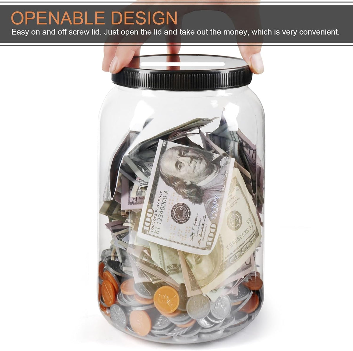 2 Pack Clear Large Piggy Bank with Slotted Lid, 4/5 Gallon Plastic Money Saving Jar Bank Box Container for Cash Saving, Money Coin Change Bank Penny Piggy Jar Bank for Adults Kids