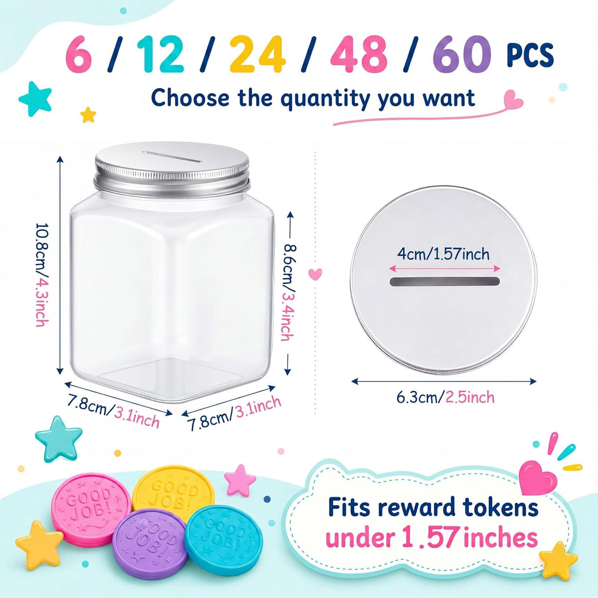 Roowest 12 Pcs Reward Coin Jars for Kids Classroom Behavior Management