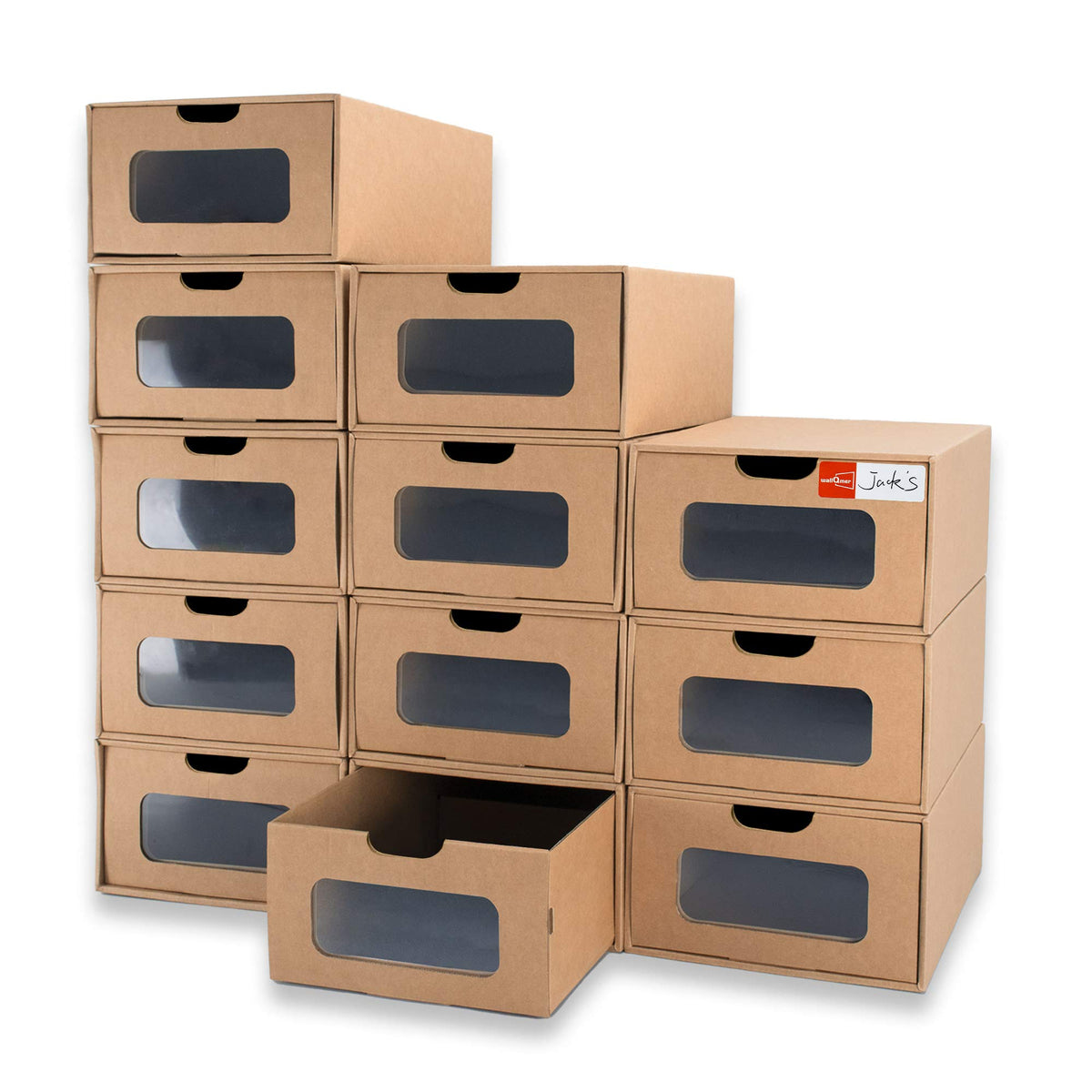 Cardboard Shoe Storage Boxes, 12 Pack, Foldable Stackable Drawer Organizers with Clear Window and Labels for Closets, 13.2 x 8.3 x 5.1 in