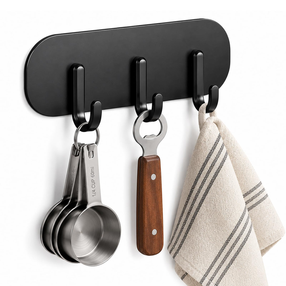 Cubit Co.Magnetic Key Holder with 3 Hooks - Strong Magnetic Hook for Refrigerator & Cabinet, Black or White, No Drill Space Saving Organizer for Kitchen, Entryway, Laundry Room (White)