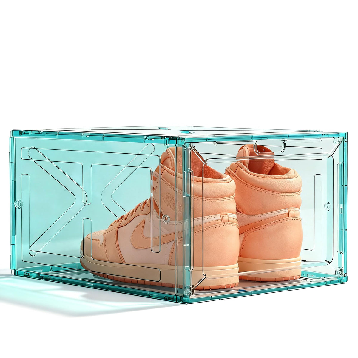 6 Pack Large Drop-Front Black Transparent Shoe Boxes, Stackable Sneaker Storage Container for Closet, Fits US Size 13+, Magnetic Front Door, Heavy-Duty Reinforced Plastic Shoe Organizer
