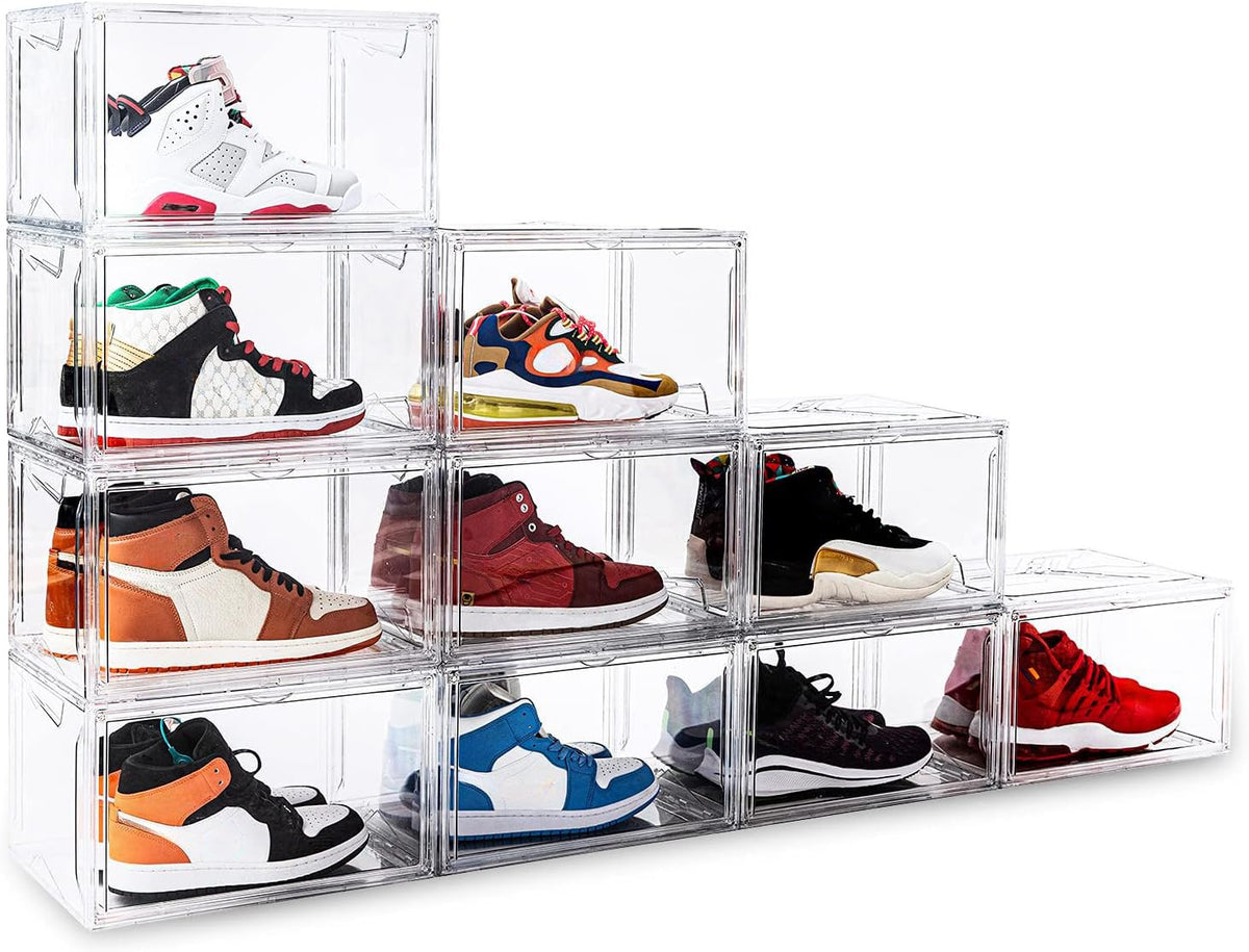 KDOR Clear Plastic Shoe box Organizer, 3 Pack Stackable Sneaker Boxes, Transparent Display Case with Magnetic lid, Tidy Home & Office Closet Storage