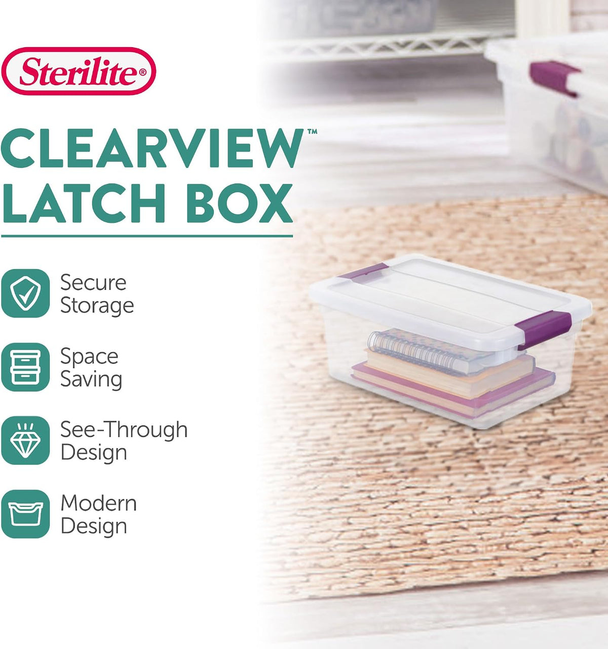 Sterilite ClearView Latch Boxes, Storage Bins with Lids, 6 Quart, 12-Pack